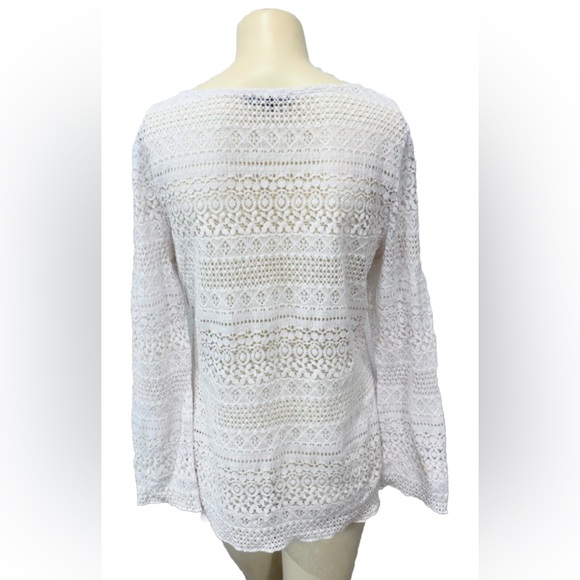 GRAY Saks Fifth Avenue Eyelet Crochet Lace Top Women’s S White 3/4 Sleeve - Picture 2 of 7